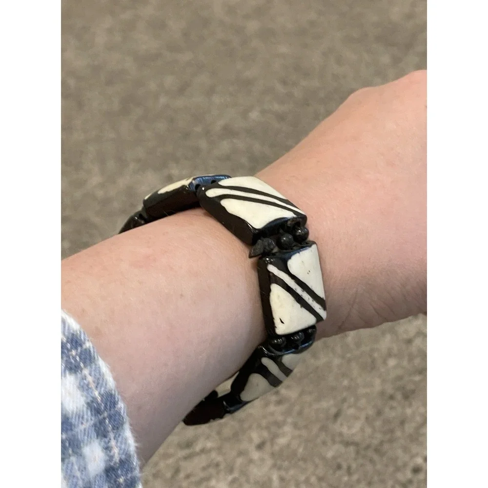 Black & White Acrylic slab‎ Stretch Bangle Bracelet f